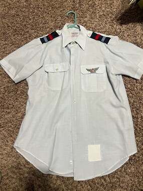 Vintage Pilot Uniform Shirt Short Sleeve with Wings Pin and Epaulettes